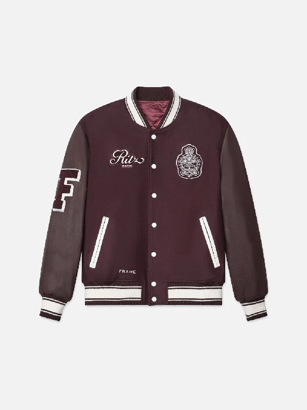 Ritz Unisex Varsity Jacket -- Bordeaux