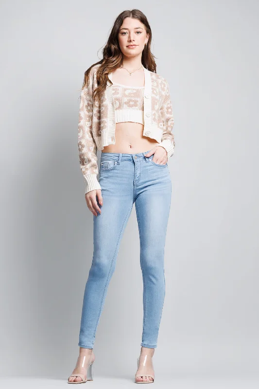 Mid Rise Push Up Ankle Skinny Jeans