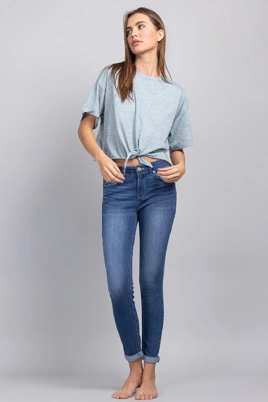 Mid Rise Push Up Ankle Skinny Jeans