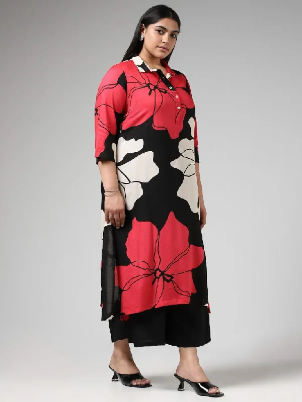 Women's pocket - equipped casual pants Button - fly women jeans with a traditional touch Diza Black Bold Floral Printed Kurta Women's pocket - equipped casual pants Button - fly women jeans with a traditional touch Diza Black Bold Floral Printed Kurta