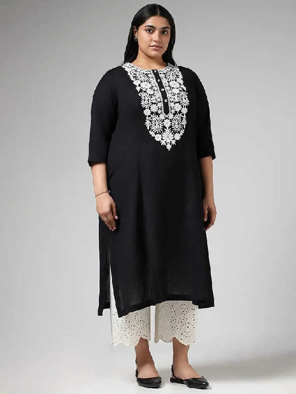 Women's pants for family gatherings Embroidered women jeans with intricate patterns Diza Black Yoke Floral Embroidered Kurta Women's pants for family gatherings Embroidered women jeans with intricate patterns Diza Black Yoke Floral Embroidered Kurta