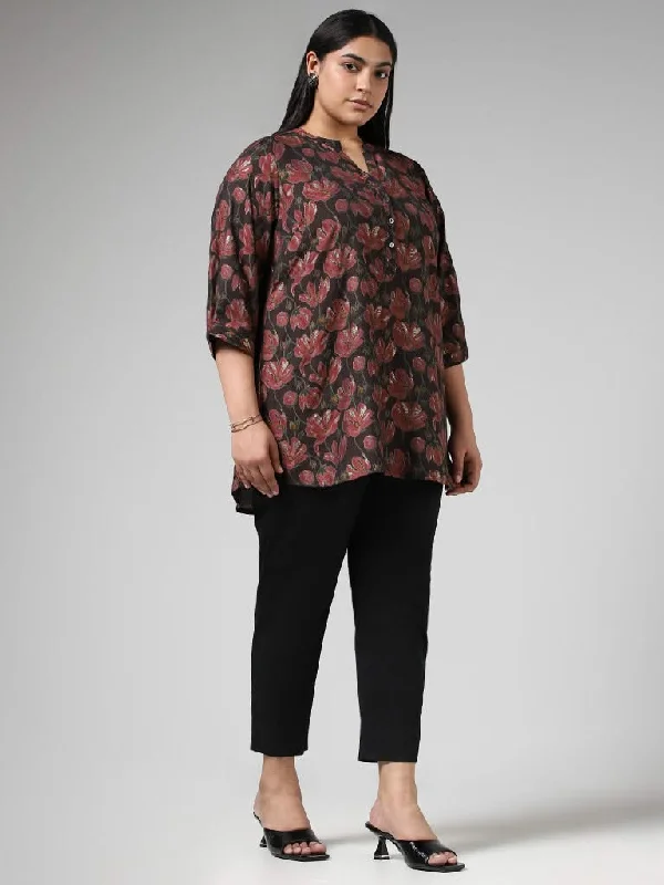 Women's sleeveless romper pants Colored women jeans in vibrant hues like red and yellow Diza Brown Floral Printed Tunic