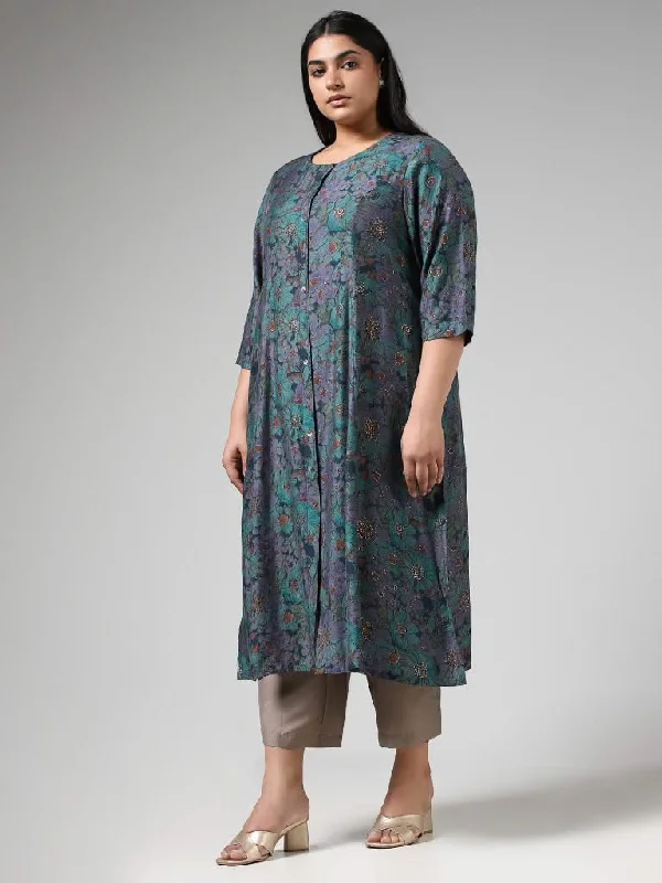 Women's pants for beach parties Straight - leg women jeans with a classic and timeless appeal Diza Green Floral Printed Kurta Women's pants for beach parties Straight - leg women jeans with a classic and timeless appeal Diza Green Floral Printed Kurta
