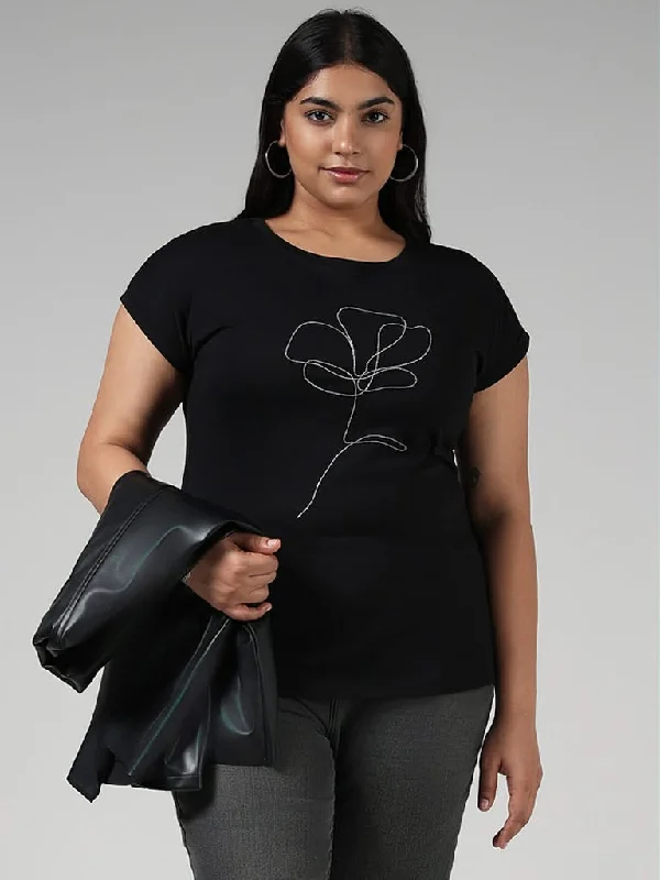 Women's summer - weight linen pants High - waisted women jeans for a flattering silhouette Gia Black Floral Sequined Cotton Top Women's summer - weight linen pants High - waisted women jeans for a flattering silhouette Gia Black Floral Sequined Cotton Top