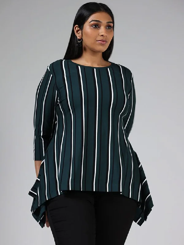 Women's drawstring athletic pants High - rise flare women jeans for a 70s - inspired look Gia Bottle Green & White Striped Side-Flare Top Women's drawstring athletic pants High - rise flare women jeans for a 70s - inspired look Gia Bottle Green & White Striped Side-Flare Top