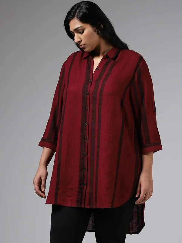 Women's pants for snowboarding Button - fly women jeans with a traditional touch Gia Maroon Striped High Low Shirt Women's pants for snowboarding Button - fly women jeans with a traditional touch Gia Maroon Striped High Low Shirt