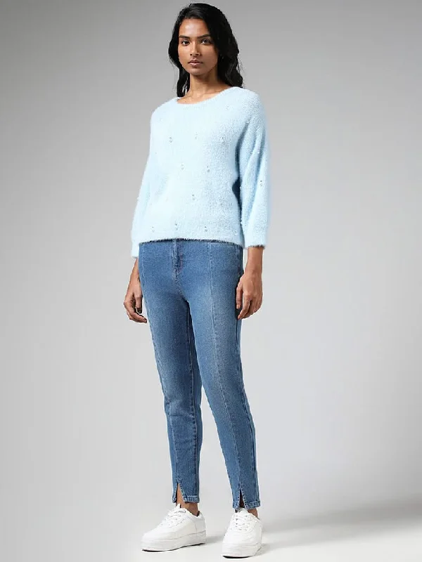 Women's polka - dot dressy pants Distressed women jeans for a trendy and edgy look LOV Mid Blue Straight - Fit Mid - Rise Jeans