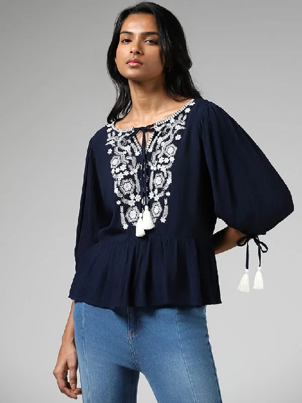 Women's belt - looped work pants Stretch women jeans for enhanced mobility and comfort LOV Navy Blue Floral Embroidered Top Women's belt - looped work pants Stretch women jeans for enhanced mobility and comfort LOV Navy Blue Floral Embroidered Top