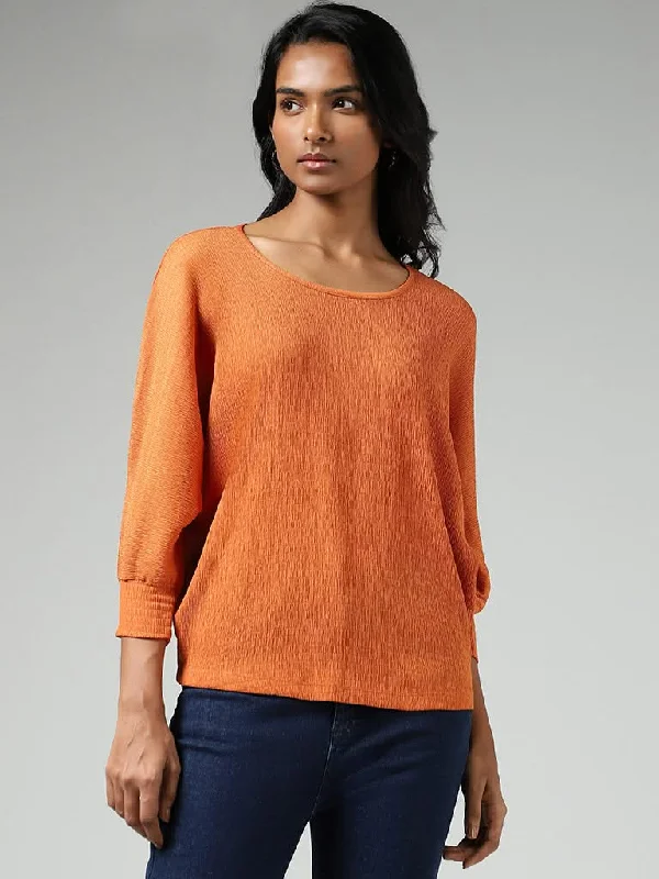 Women's high - waisted yoga pants Skinny women jeans with a form - fitting design LOV Orange Self-Textured Top Women's high - waisted yoga pants Skinny women jeans with a form - fitting design LOV Orange Self-Textured Top