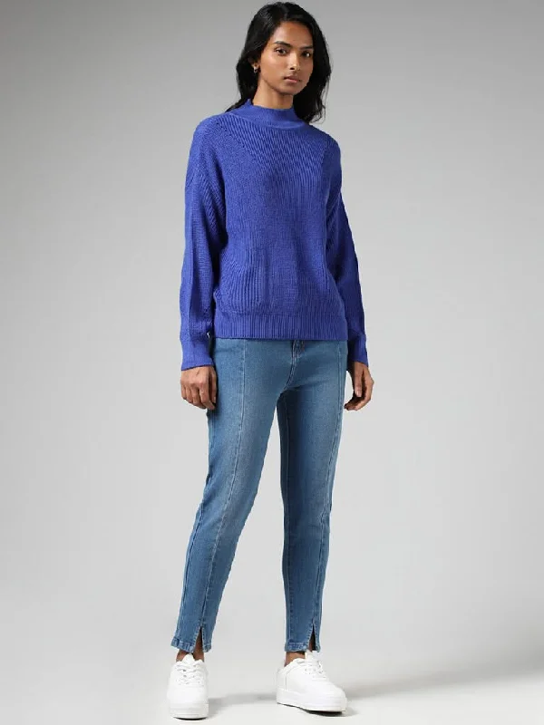 Women's junior - sized denim pants Distressed women jeans for a trendy and edgy look LOV Royal Blue Drop Shoulder Sweater Women's junior - sized denim pants Distressed women jeans for a trendy and edgy look LOV Royal Blue Drop Shoulder Sweater