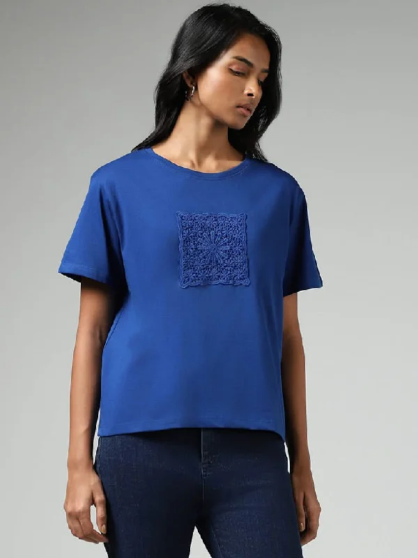 Women's discounted work pants Cargo women jeans with multiple pockets for added functionality LOV Royal Blue Embroidered Patch Cotton T-Shirt Women's discounted work pants Cargo women jeans with multiple pockets for added functionality LOV Royal Blue Embroidered Patch Cotton T-Shirt