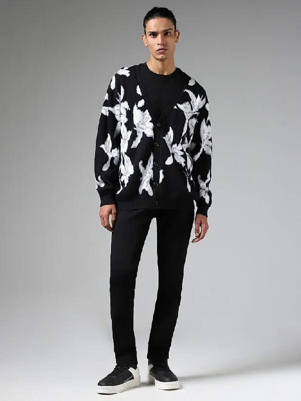 Women's spring - fresh floral pants Skinny women jeans with a form - fitting design Nuon Black Floral Printed Slim-Fit Cardigan Women's spring - fresh floral pants Skinny women jeans with a form - fitting design Nuon Black Floral Printed Slim-Fit Cardigan
