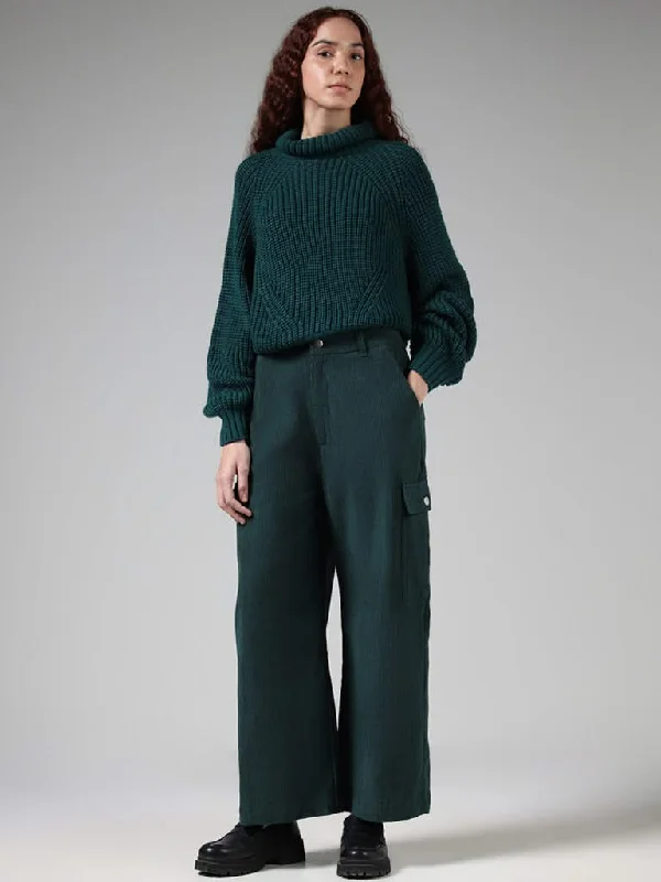 Women's pleated office pants Dark - wash women jeans for a sophisticated and slimming effect Nuon Green Ribbed Cotton Mid-Rise Trousers Women's pleated office pants Dark - wash women jeans for a sophisticated and slimming effect Nuon Green Ribbed Cotton Mid-Rise Trousers