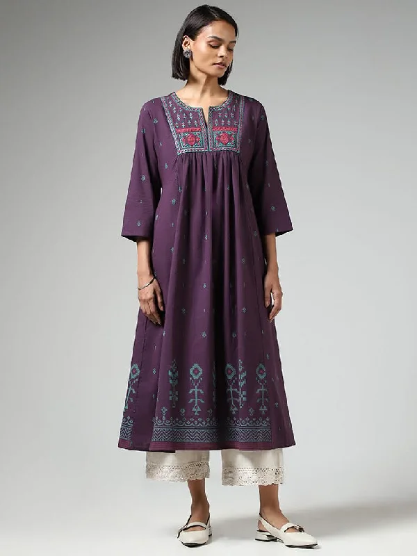 Women's pants with anti - odor properties Stretch women jeans for enhanced mobility and comfort Utsa Dark Purple Mirror Embroidered Cotton Gathered Kurta Women's pants with anti - odor properties Stretch women jeans for enhanced mobility and comfort Utsa Dark Purple Mirror Embroidered Cotton Gathered Kurta
