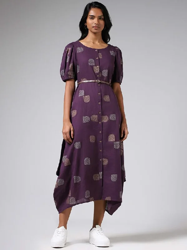 Women's ruffled hem dress pants Cargo women jeans with multiple pockets for added functionality Utsa Dark Purple Printed Cotton Button-Down Dress with Belt Women's ruffled hem dress pants Cargo women jeans with multiple pockets for added functionality Utsa Dark Purple Printed Cotton Button-Down Dress with Belt