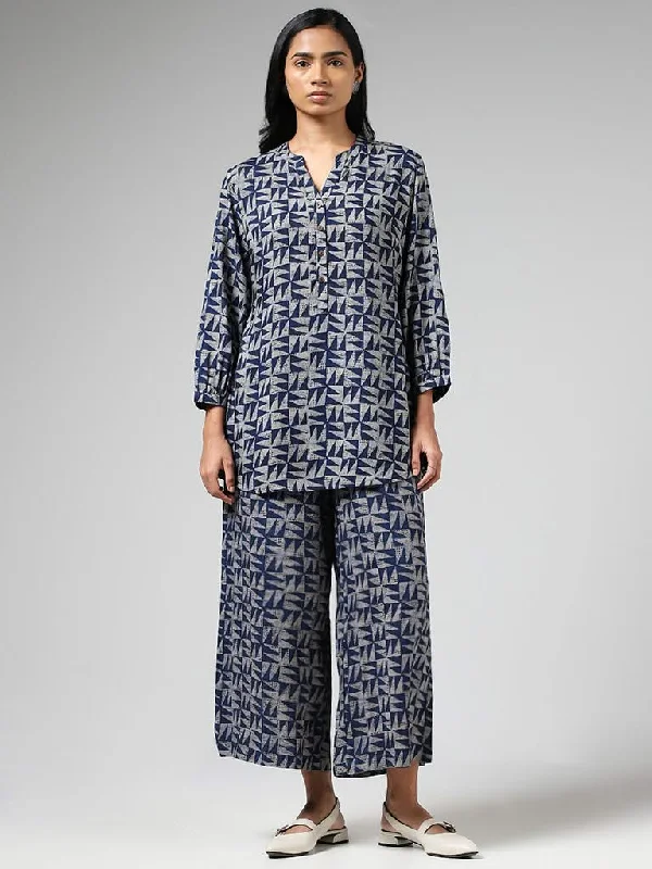 Women's elastic - waist lounge pants Acid - wash women jeans with a retro finish Utsa Indigo Geometric Printed Kurti Women's elastic - waist lounge pants Acid - wash women jeans with a retro finish Utsa Indigo Geometric Printed Kurti