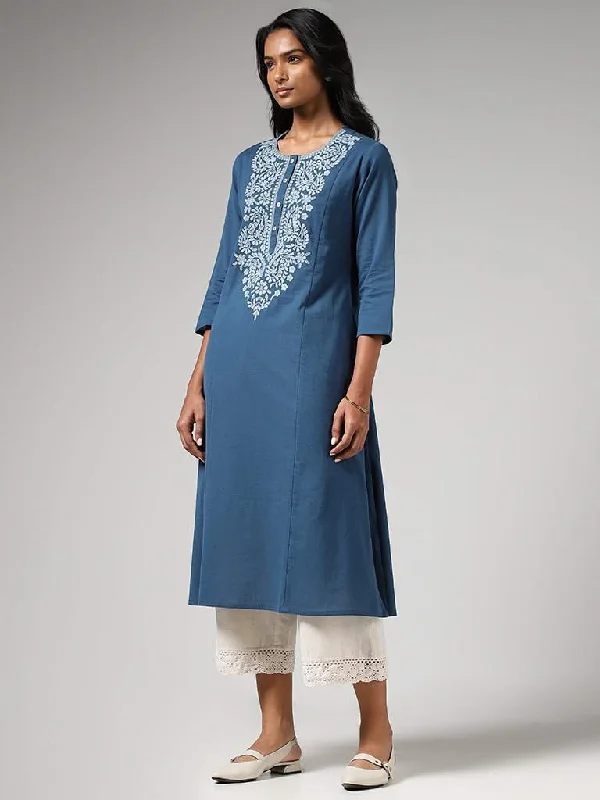 Women's summer - weight linen pants High - waisted women jeans for a flattering silhouette Utsa Indigo Paisley Floral Embroidered Cotton A-Line Kurta Women's summer - weight linen pants High - waisted women jeans for a flattering silhouette Utsa Indigo Paisley Floral Embroidered Cotton A-Line Kurta