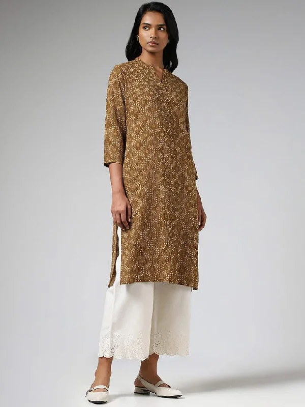 Women's pants for family gatherings Embroidered women jeans with intricate patterns Utsa Mustard Geometric Printed & Kantha Embroidered Straight Kurta Women's pants for family gatherings Embroidered women jeans with intricate patterns Utsa Mustard Geometric Printed & Kantha Embroidered Straight Kurta