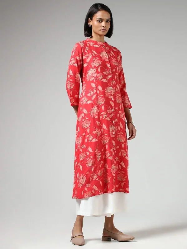 Women's sequined party pants Mom jeans for a nostalgic and casual look Utsa Red Floral Printed Buttoned Down Kurta Women's sequined party pants Mom jeans for a nostalgic and casual look Utsa Red Floral Printed Buttoned Down Kurta