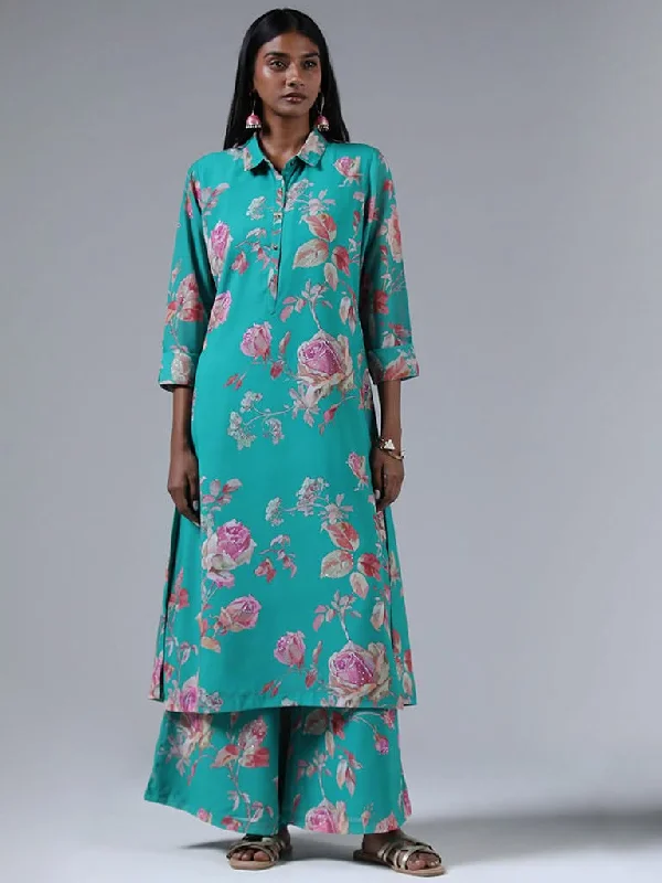Women's pants for gym workouts Light - wash women jeans for a fresh and summery appearance Vark Green Floral Printed Kurta and Palazzos Set Women's pants for gym workouts Light - wash women jeans for a fresh and summery appearance Vark Green Floral Printed Kurta and Palazzos Set