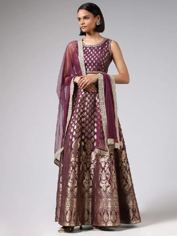 Women's expensive designer pants Dark - wash women jeans for a sophisticated and slimming effect Vark Purple Brocade Choli, Gathered Skirt & Dupatta Set Women's expensive designer pants Dark - wash women jeans for a sophisticated and slimming effect Vark Purple Brocade Choli, Gathered Skirt & Dupatta Set