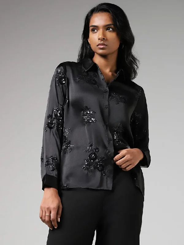 Women's tassel - adorned boho pants Embellished women jeans with studs or rhinestones for a glamorous touch Wardrobe Black Floral Sequin Embroidered Satin Shirt Women's tassel - adorned boho pants Embellished women jeans with studs or rhinestones for a glamorous touch Wardrobe Black Floral Sequin Embroidered Satin Shirt