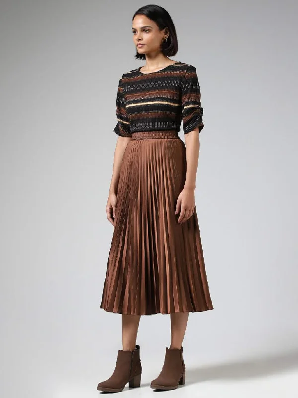 Women's pants with anti - odor properties Stretch women jeans for enhanced mobility and comfort Wardrobe Brown Pleated Midi Skirt