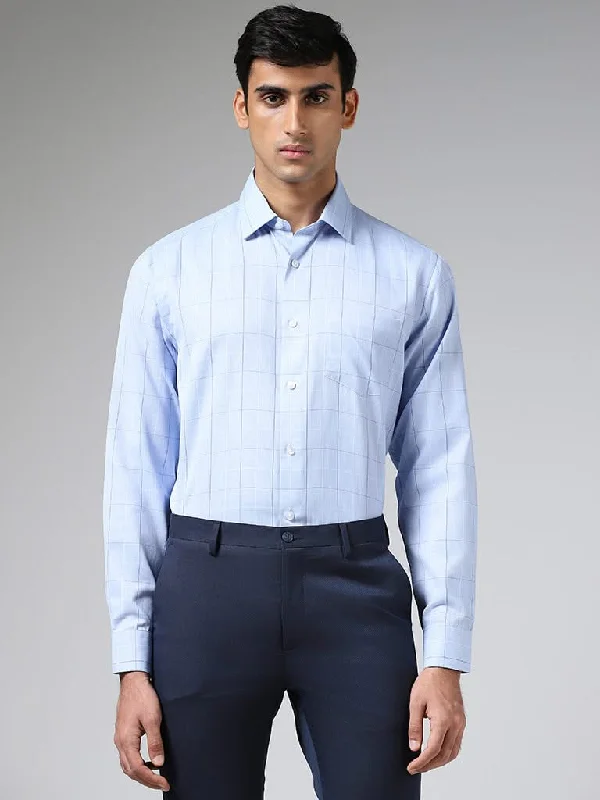 Women's pants for gym workouts Light - wash women jeans for a fresh and summery appearance WES Formals Light Blue Checked Slim-Fit Shirt Women's pants for gym workouts Light - wash women jeans for a fresh and summery appearance WES Formals Light Blue Checked Slim-Fit Shirt