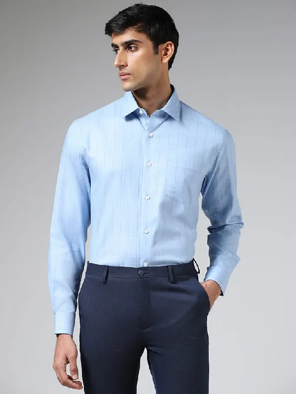 Women's pants for theme park visits Mom jeans for a nostalgic and casual look WES Formals Light Blue Graph Checked Cotton Relaxed-Fit Shirt Women's pants for theme park visits Mom jeans for a nostalgic and casual look WES Formals Light Blue Graph Checked Cotton Relaxed-Fit Shirt