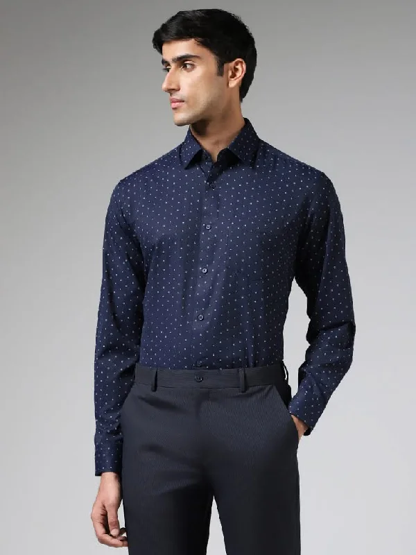 Women's pants with quick - dry fabric Button - fly women jeans with a traditional touch WES Formals Navy Printed Relaxed-Fit Shirt Women's pants with quick - dry fabric Button - fly women jeans with a traditional touch WES Formals Navy Printed Relaxed-Fit Shirt