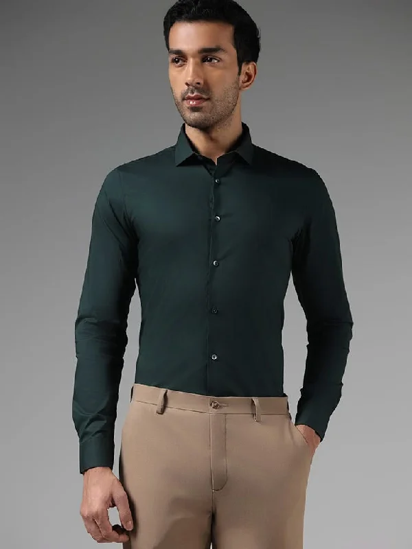 Women's pants for business trips Bootcut women jeans to complement various shoe styles WES Formals Solid Green Ultra-Slim Fit Shirt Women's pants for business trips Bootcut women jeans to complement various shoe styles WES Formals Solid Green Ultra-Slim Fit Shirt