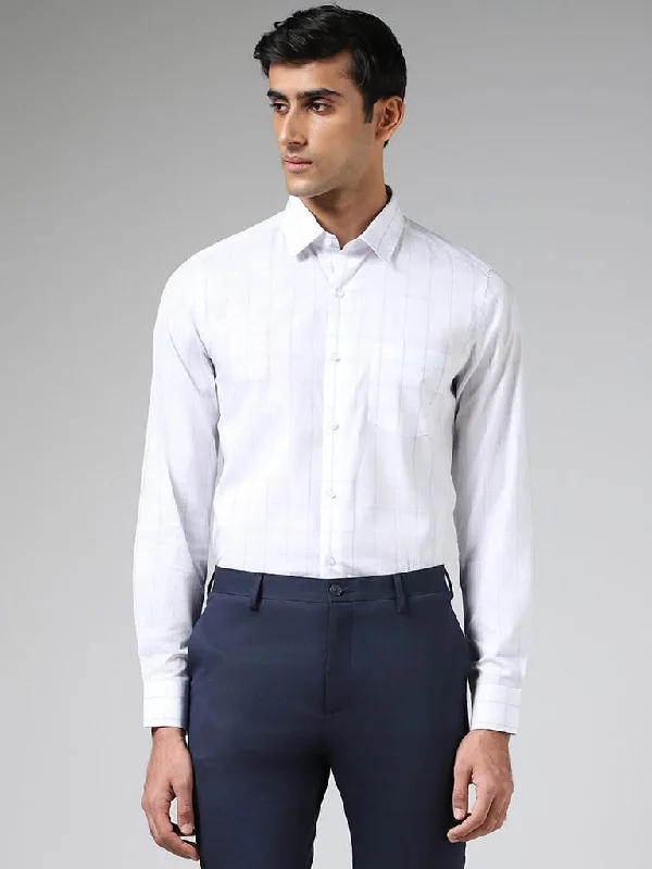 Women's pants with adjustable cuffs Dark - wash women jeans for a sophisticated and slimming effect WES Formals White Checked Cotton Slim-Fit Shirt Women's pants with adjustable cuffs Dark - wash women jeans for a sophisticated and slimming effect WES Formals White Checked Cotton Slim-Fit Shirt