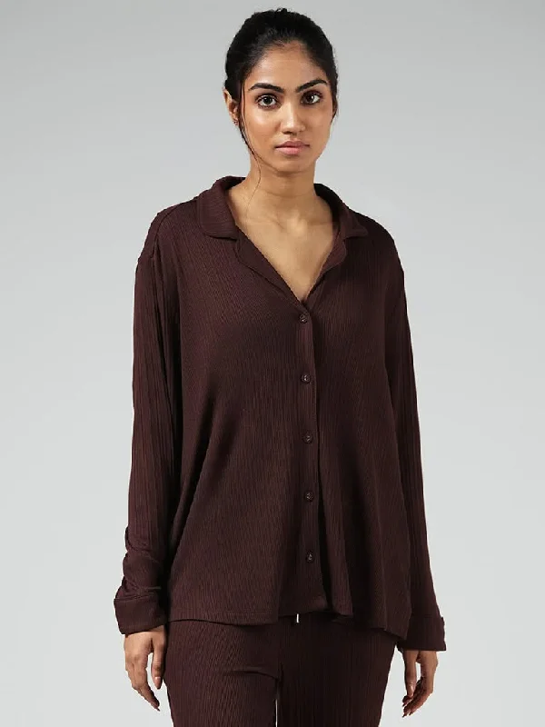 Women's embroidered ethnic pants Ripped women jeans for a rebellious and fashion - forward style Wunderlove Dark Brown Ribbed Buttondown Supersoft Shirt Women's embroidered ethnic pants Ripped women jeans for a rebellious and fashion - forward style Wunderlove Dark Brown Ribbed Buttondown Supersoft Shirt