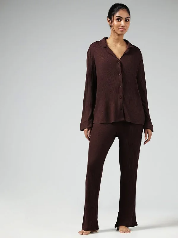 Women's tassel - adorned boho pants Embellished women jeans with studs or rhinestones for a glamorous touch Wunderlove Dark Brown Ribbed Supersoft Pyjamas Women's tassel - adorned boho pants Embellished women jeans with studs or rhinestones for a glamorous touch Wunderlove Dark Brown Ribbed Supersoft Pyjamas
