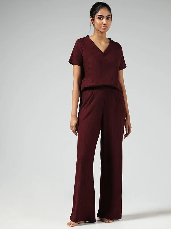Women's cotton jogger pants Acid - wash women jeans with a retro finish Wunderlove Wine Self Textured Pyjamas Women's cotton jogger pants Acid - wash women jeans with a retro finish Wunderlove Wine Self Textured Pyjamas