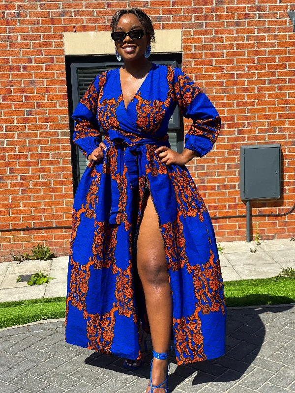 Sheer maxi dresses with lace overlays for a romantic touchBekky Ankara Maxi Dress | Blue and Orange African Print Sheer maxi dresses with lace overlays for a romantic touchBekky Ankara Maxi Dress | Blue and Orange African Print