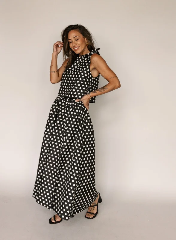 Maxi dresses with a belted empire waist for a more defined and flattering silhouetteBelle Polka Dot Set