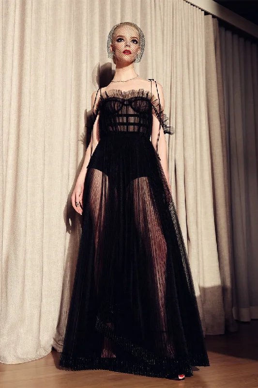 Sheer maxi dresses with lace overlays for a romantic touchChristian Black Sheer Evening Maxi Dress Sheer maxi dresses with lace overlays for a romantic touchChristian Black Sheer Evening Maxi Dress