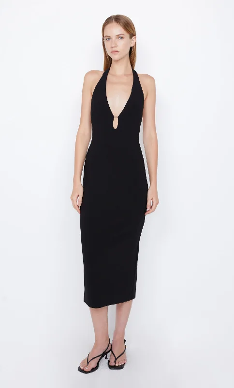 Maxi dresses with a pleated skirt for a timeless and elegant appearanceELVIE HALTER MIDI DRESS - BLACK Maxi dresses with a pleated skirt for a timeless and elegant appearanceELVIE HALTER MIDI DRESS - BLACK
