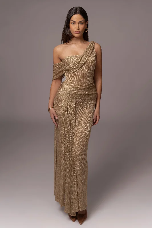 Gold Draped Metallic Maxi Dress