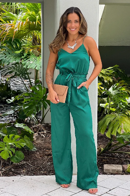 Maxi dresses with pom - pom trims for a playful and festive lookHunter Green Draped Neckline Jumpsuit With Pockets Maxi dresses with pom - pom trims for a playful and festive lookHunter Green Draped Neckline Jumpsuit With Pockets
