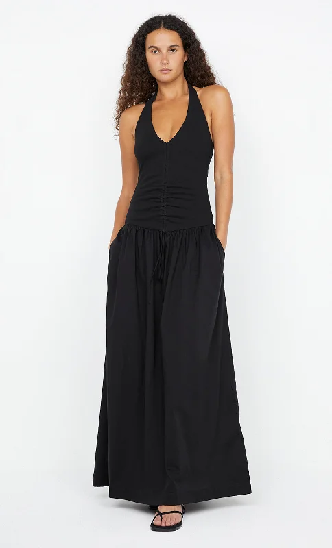 Maxi dresses with a belted empire waist for a more defined and flattering silhouetteLEILA HALTER DRESS - BLACK Maxi dresses with a belted empire waist for a more defined and flattering silhouetteLEILA HALTER DRESS - BLACK