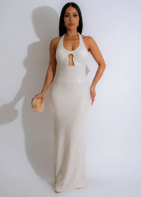 Maxi dresses with a button - down front for a classic lookLuminous Aura Glitter Maxi Dress White Maxi dresses with a button - down front for a classic lookLuminous Aura Glitter Maxi Dress White