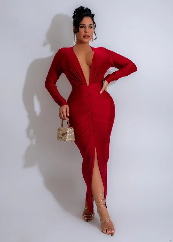 Maxi dresses with fringe trim for a bohemian vibeMidnight Allure Ruched Maxi Dress Red Maxi dresses with fringe trim for a bohemian vibeMidnight Allure Ruched Maxi Dress Red