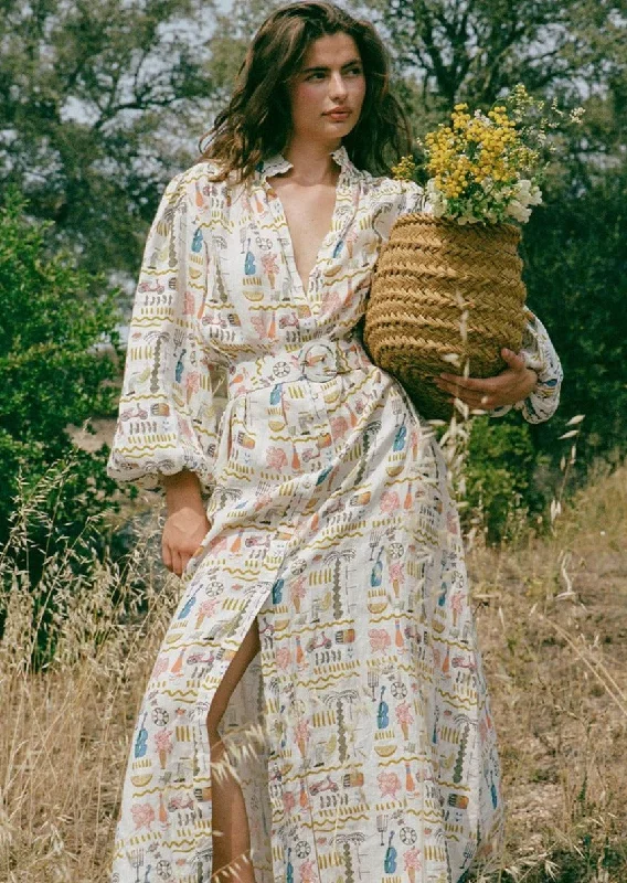 Maxi dresses with bow accents at the waist for a sweet appearanceLinen Maxi Print Dress Noddy Maxi dresses with bow accents at the waist for a sweet appearanceLinen Maxi Print Dress Noddy