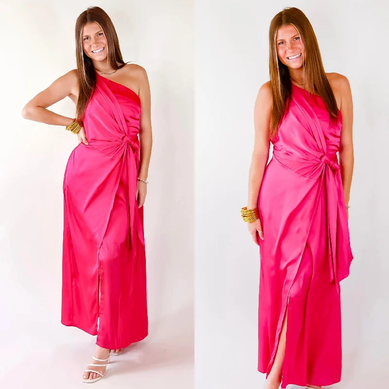 Maxi dresses with a halter neck for a stylish and sophisticated choiceLuxury Glam One Shoulder Slit Dress in Fuschia Pink Maxi dresses with a halter neck for a stylish and sophisticated choiceLuxury Glam One Shoulder Slit Dress in Fuschia Pink