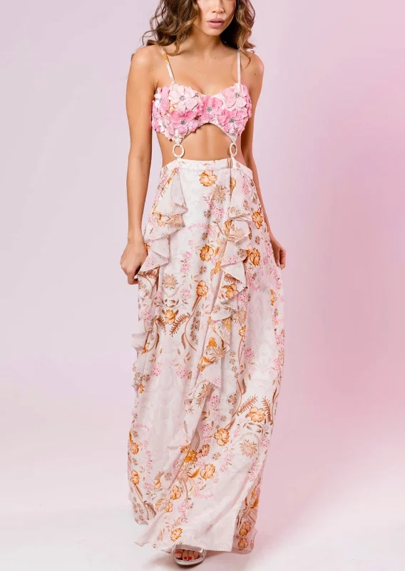 Maxi dresses with a pleated skirt for a timeless and elegant appearancePink Print Cutout Maxi Dress Cosmos Maxi dresses with a pleated skirt for a timeless and elegant appearancePink Print Cutout Maxi Dress Cosmos