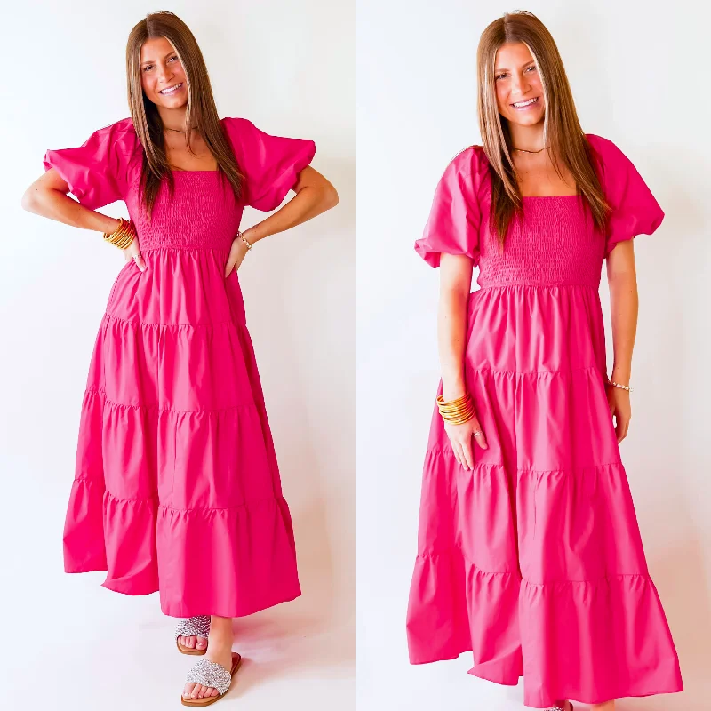Velvet maxi dresses with long sleeves for winter weddingsSantorini Sunshine Short Balloon Sleeve Maxi Dress in Fuschia Pink Velvet maxi dresses with long sleeves for winter weddingsSantorini Sunshine Short Balloon Sleeve Maxi Dress in Fuschia Pink