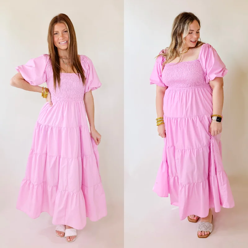 Maxi dresses with ribbed textures for a unique and tactile lookSantorini Sunshine Short Balloon Sleeve Maxi Dress in Light Pink