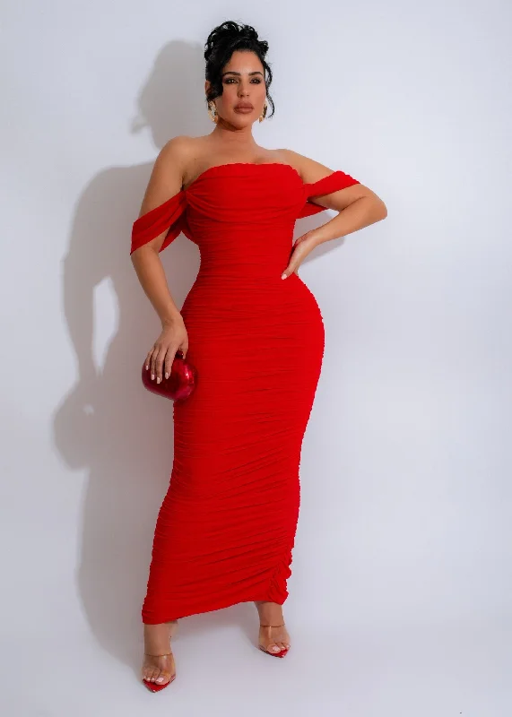 Maxi dresses with polka dot prints for a playful styleSunset Drape Mesh Maxi Dress Red